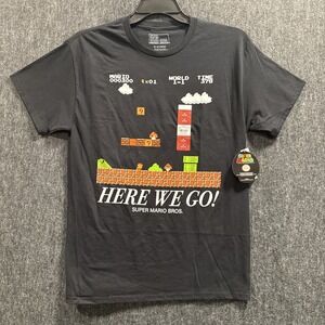 Super Mario Bros Men Sz M(32-34) Black Here We Go Graphic Nintendo World 1-1 Tee